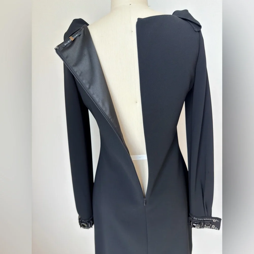 Elie Tahari Black Long Sleeve  Mini Dress  with Embellished sleeve cuff Size 4